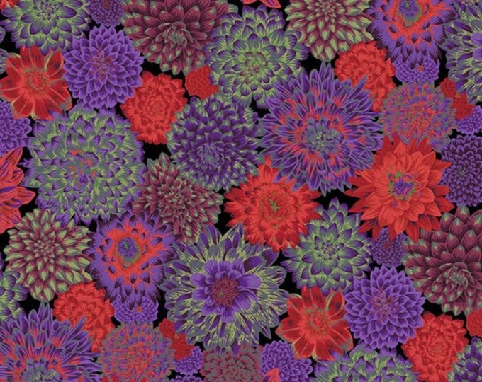 Kaffe Fassett Collective August 2020 -- Fat Quarter of Philip Jacobs Dancing Dahlias in Dark