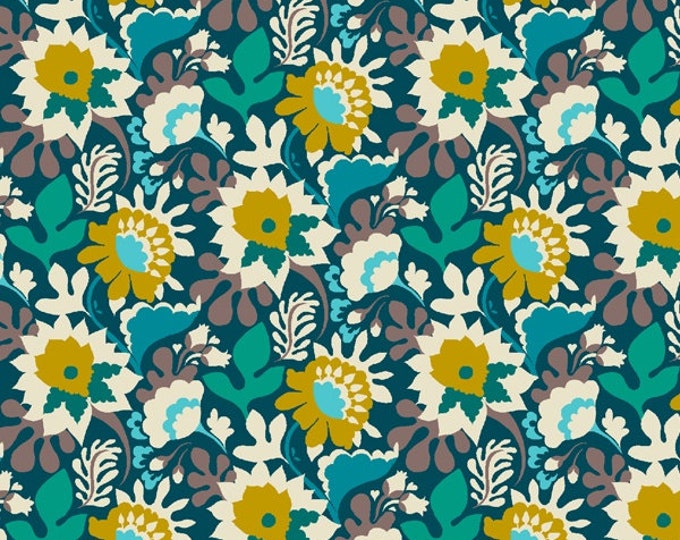 Eden by Sally Kelly for Windham Fabrics - Fat Quarter of 52811-2 Flower Trail in Dark Teal