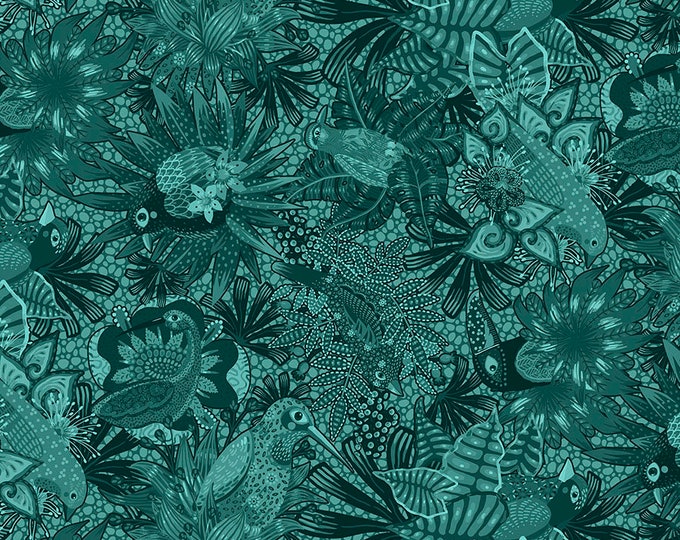 Tropicalism by Odile Bailloeul for Free Spirit Fabrics - Fat quarter of Caracus Monochrome in Teal