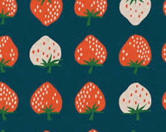 Strawberry and Friends by Ruby Star Society -- 25cm cut of Strawberries in Navy Blue