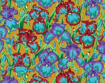 Kaffe Fassett Collective August 2020 -- Fat Quarter of Philip Jacobs Bearded Iris in Ochre