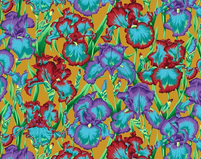 Kaffe Fassett Collective August 2020 -- Fat Quarter of Philip Jacobs Bearded Iris in Ochre