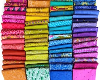 Fat 16th of various Andover Alison Glass fabrics as shown in photo (64 in total) - Mixed Rainbow