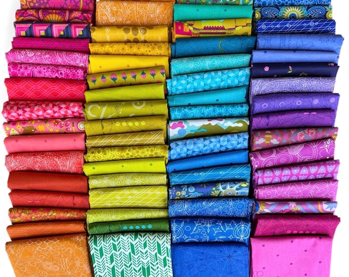 Fat 16th of various Andover Alison Glass fabrics as shown in photo (64 in total) - Mixed Rainbow