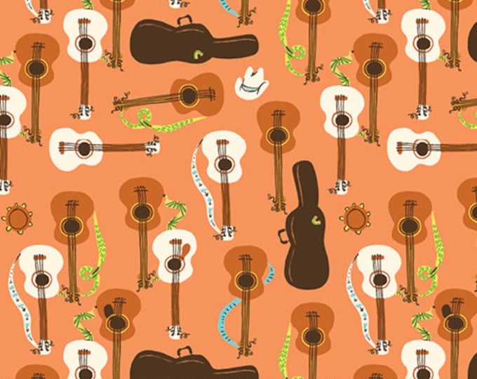 Far Far Away 3 by Heather Ross -- Fat quarter of Guitars in Hot Orange