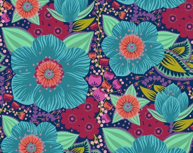 Anna Maria Horner Hindsight Honorable Mention in Turquoise -- Wide Back 108 inches - 25cm  increment