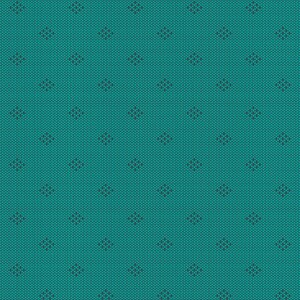 May include: Teal fabric with a repeating pattern of small, dark blue diamonds.