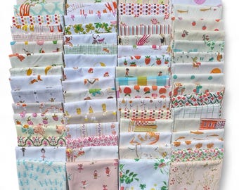 Fat 16th of various Heather Ross fabrics as shown in photo (64 in total) - Low volume