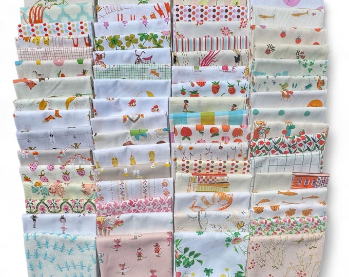 Fat 16th of various Heather Ross fabrics as shown in photo (64 in total) - Low volume