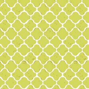 Peut inclure: Un motif sans couture de formes de trèfles vertes avec des contours blancs. Le motif est répété sur toute l'image.