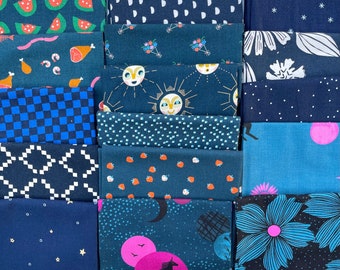 Fat 16th of various Ruby Star Society fabrics as shown in photo (16 in total) - Navy Blues