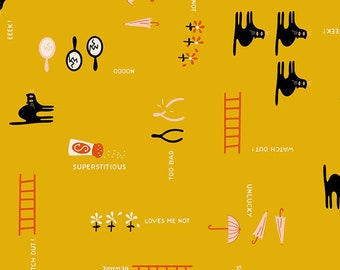 Spooky Darlings by Ruby Star Society -- Fat Quarter of Unlucky in Goldenrod (RS5073 11)