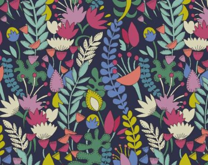 LAWN Fantasy by Sally Kelly for Windham Fabrics - Fat Quarter of Navy Florabundent