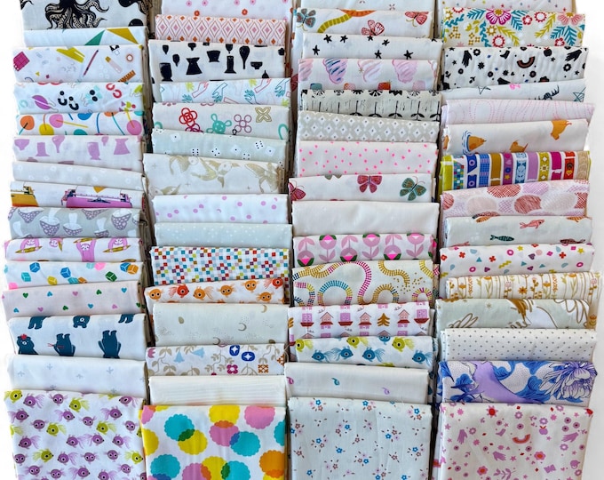 Fat 16th of various Ruby Star Society Fabrics as shown in photo (64 in total) - Low Volume