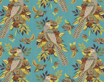 New Vintage von Kathy Daughty für Free Spirit Fabrics - Fat Quarter von L’Oiseau in Azurblau