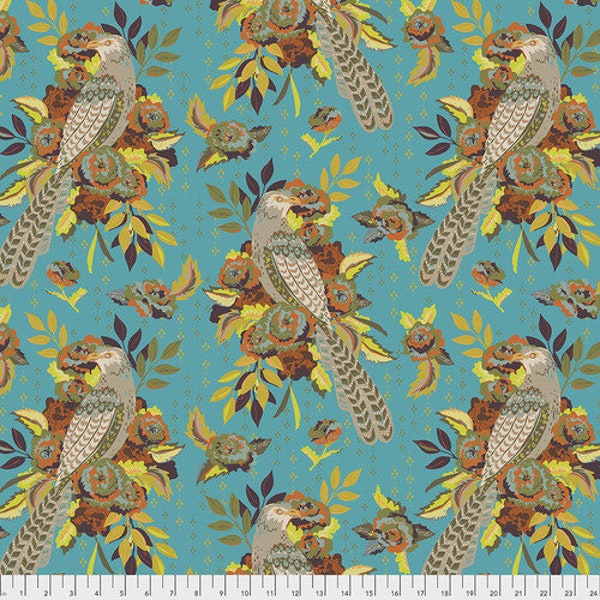 New Vintage by Kathy Doughty for Free Spirit Fabrics - Fat quarter of L’Oiseau in Azure