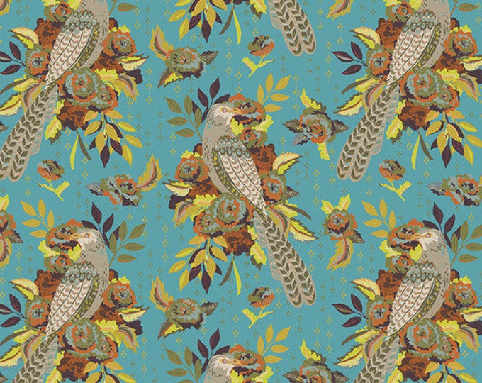 New Vintage by Kathy Doughty for Free Spirit Fabrics - Fat quarter of L’Oiseau in Azure
