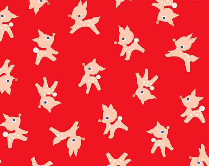 Jolly Darlings by Ruby Star Society for Moda Fabrics -- Fat Quarter of Little Deer in Metallic Ruby (RS508513M)