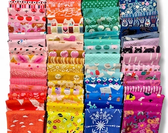 Fat 16th of various Ruby Star Society fabrics as shown in photo (64 in total) - Mixed Rainbow