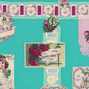 Japanese cotton fat quarter by Yuwa - Vintage collage on teal green