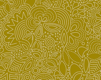 Hopscotch Century Prints by Alison Glass for Andover Fabrics - Stitched in Paprika - Fat Quarter of Stitched in Brass