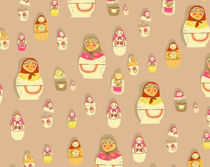 West Hill by Heather Ross -- Fat Quarter of Matryoshka Dolls in Warm Tan