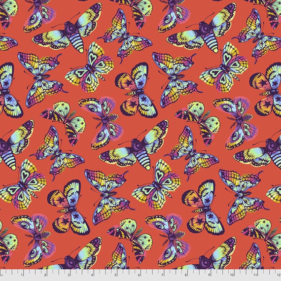 Daydreamer Butterfly Kisses Papaya - Tula Pink - PER QUARTER METRE Daydreamer Butterfly Kisses Papaya - Tula Pink - PER QUARTER METRE