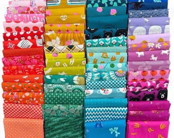Fat 16th of various Ruby Star Society fabrics as shown in photo (64 in total) - Mixed Rainbow