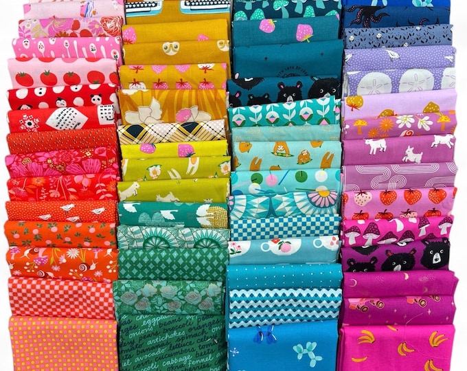 Fat 16th of various Ruby Star Society fabrics as shown in photo (64 in total) - Mixed Rainbow