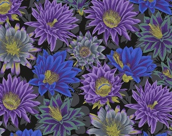 Kaffe Fassett Collective February 2021 -- Fat Quarter of Philip Jacobs Cactus Flower in Black