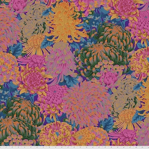 Kaffe Fassett Collective August 2021 -- Fat Quarter of Philip Jacobs Hokusai&#39;s Mums in Hot