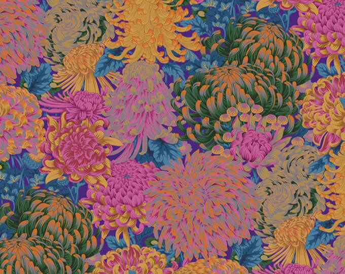 Kaffe Fassett Collective August 2021 -- Fat Quarter of Philip Jacobs Hokusai's Mums in Hot