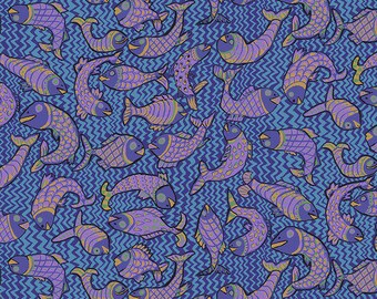 Kaffe Fassett Collective August 2021 -- Fat Quarter of Brandon Mably Koi Polloi in Blue