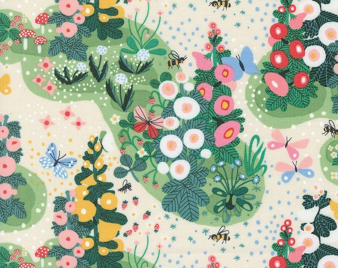 Love Letter by Lizzy House- (37120 11) -- Fat Quarter of Fairy Garden in Eggshell