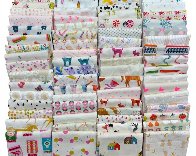 Fat 16th of various Ruby Star Society Fabrics as shown in photo (64 in total) - Low Volume