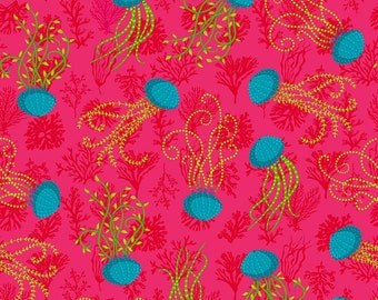 Magi Country by Odile Bailloeul for Free Spirit Fabrics - Fat quarter of Aquatic in Pink