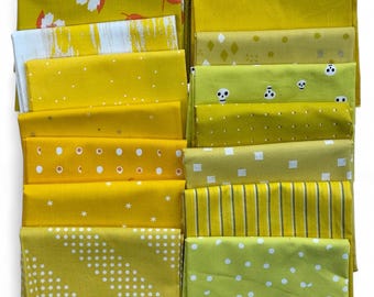 Fat 16th of various Ruby Star Society fabrics as shown in photo (16 in total) - Yellows