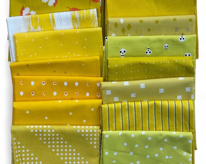 Fat 16th of various Ruby Star Society fabrics as shown in photo (16 in total) - Yellows