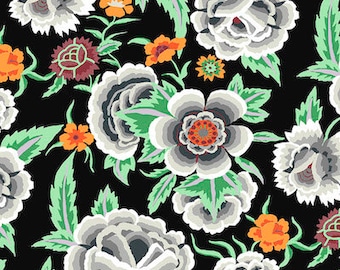 Kaffe Fassett Collective August 2022 -- Fat Quarter of Kaffe Fassett Embroidered Shawl in Black