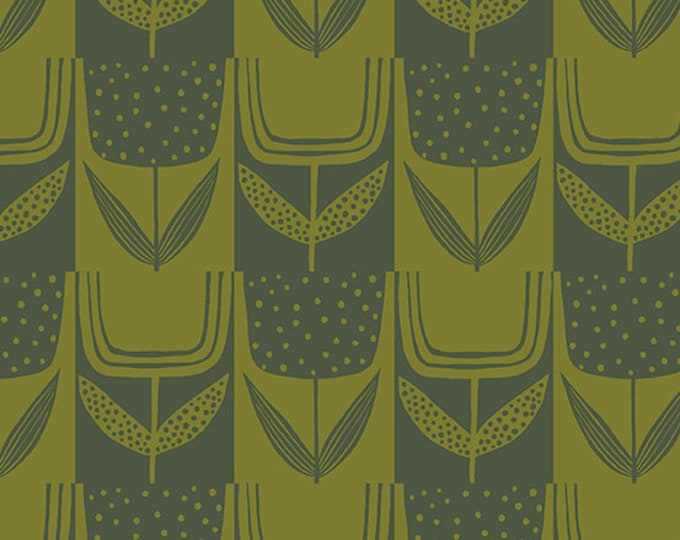 Perennial by Sarah Golden for Andover Fabrics - Fat Quarter of Patchwork Tulips in Olive