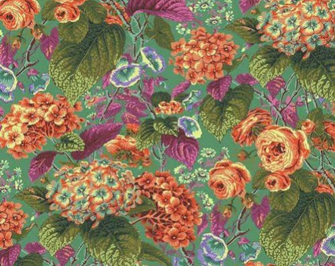 Kaffe Fassett Collective February 2020 -- Fat Quarter of Philip Jacobs Roses and Hydrangea in Green
