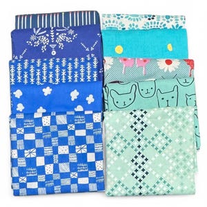 Fat Quarter Bundle of 10 Aqua and Blue Fabrics from Cotton and Steel