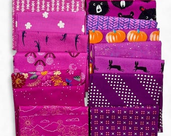 Fat 16th of various Ruby Star Society fabrics as shown in photo (16 in total) - Purples