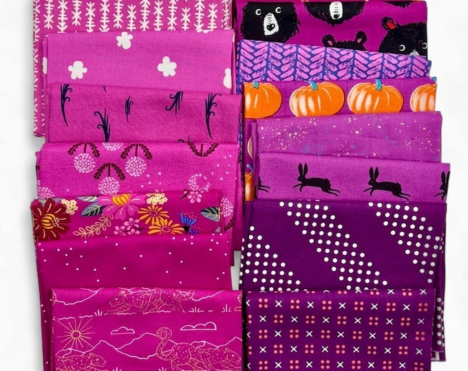 Fat 16th of various Ruby Star Society fabrics as shown in photo (16 in total) - Purples