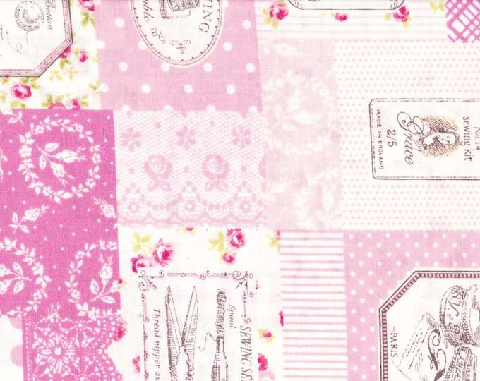 Japanese cotton fat quarter by Yuwa - sewing theme in cotton candy pink