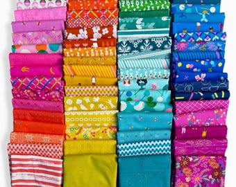 Fat 16th of various Ruby Star Society Rashida Coleman Hale fabrics as shown in photo (64 in total) - Rainbow