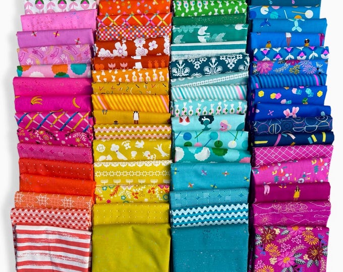 Fat 16th of various Ruby Star Society Rashida Coleman Hale fabrics as shown in photo (64 in total) - Rainbow