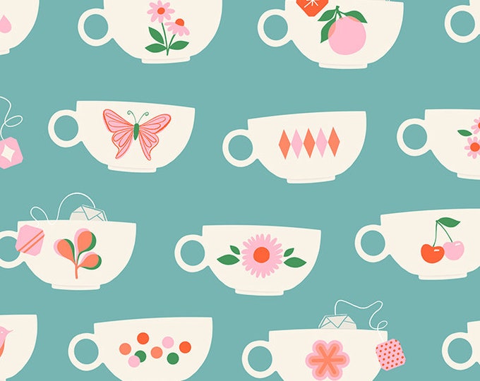 Camellia by Melody Miller -- Fat Quarter of Tea Cups in Tuquoise (RS0029 13)