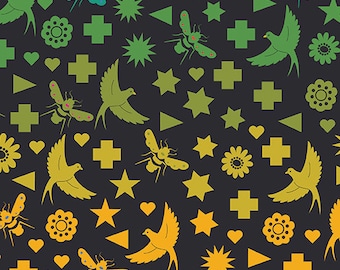 Art Theory by Alison Glass -- Fat quarter of Seventy Six Bird & Bee in Night