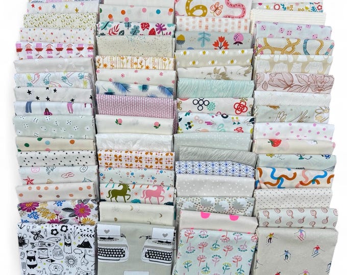 Fat 16th of various Ruby Star Society and Cotton and Steel fabrics as shown in photo (64 in total) - Low Volume